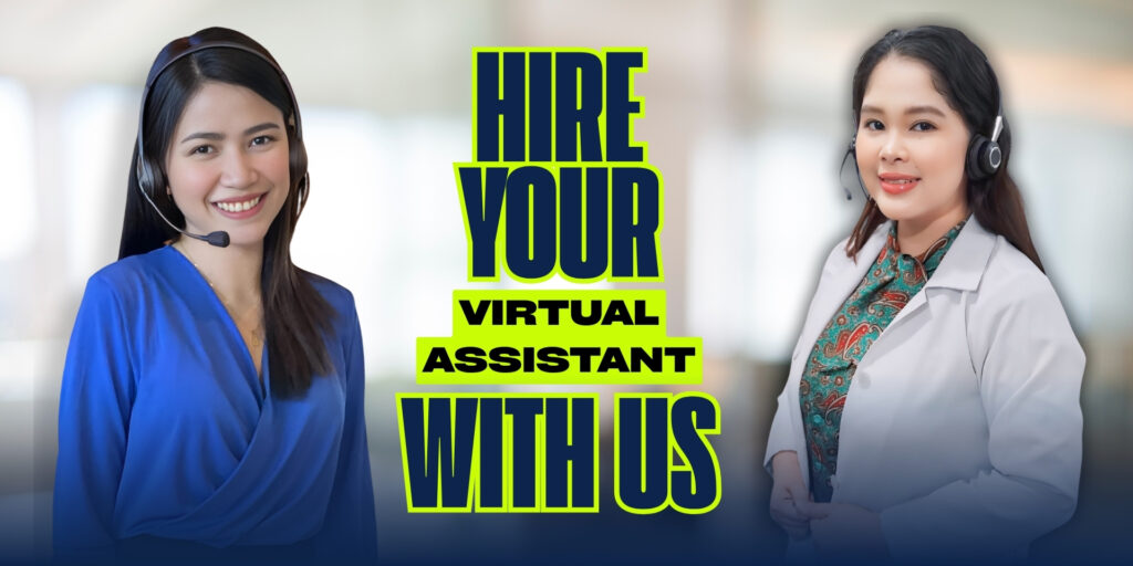 Smiling female virtual assistants wearing headsets, offering professional remote support services.