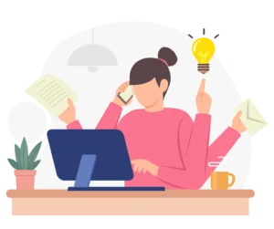 an image of an animated person juggling different kind of tasks