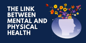 Illustration showing the connection between mental and physical health with flowers emerging from a human head silhouette.